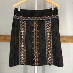 Etcetera Black Embroidered Beaded Crinkle Glam Lined A-Line Skirt Sz 8